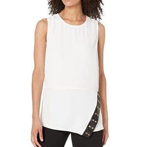 Calvin Klein White Sleeveless Blouse with Black Accent